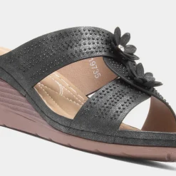 Lilley Shannon Womens Black Flower Wedge Sandal