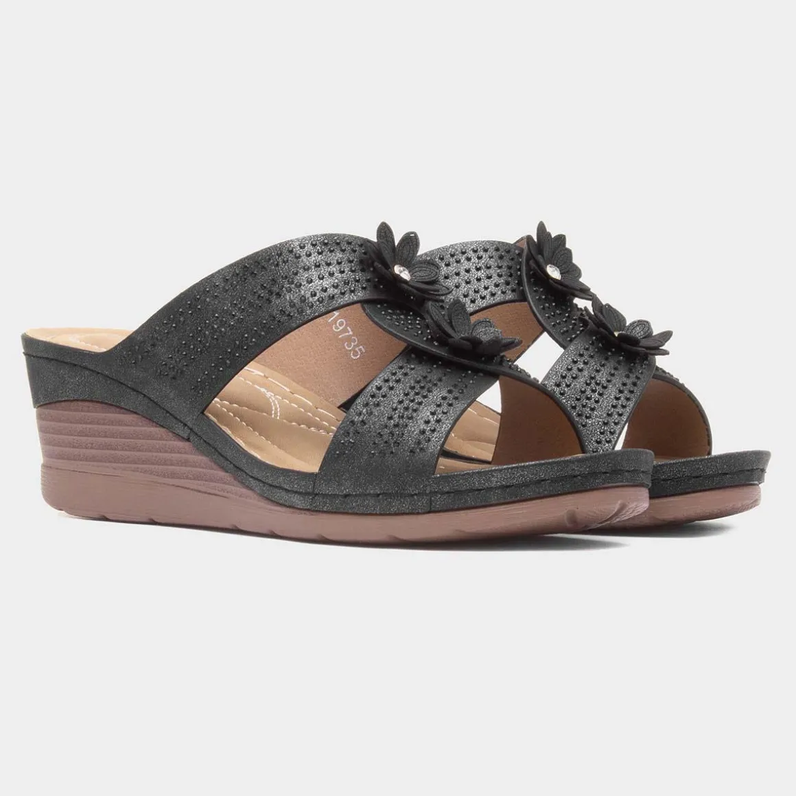 Lilley Shannon Womens Black Flower Wedge Sandal