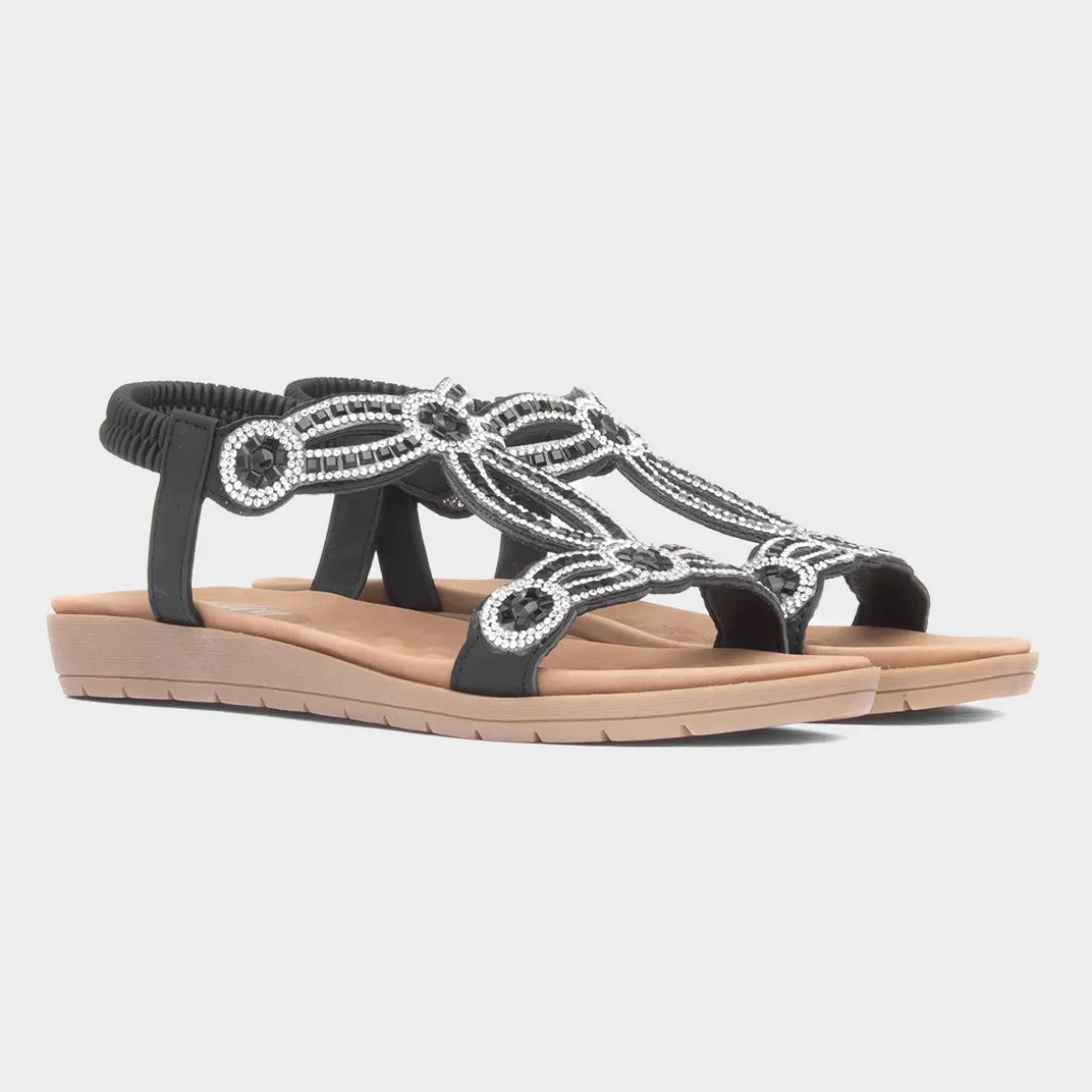 Lilley Sia Womens Black Diamante Sandal