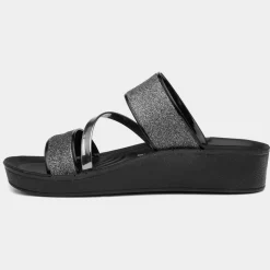 Lilley Sian Womens Black Glitter Strappy Sandal