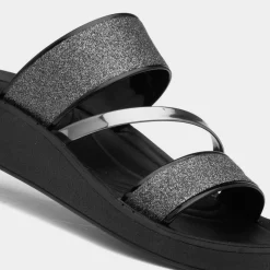 Lilley Sian Womens Black Glitter Strappy Sandal