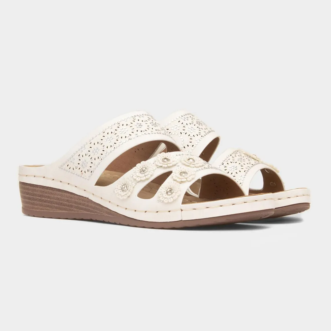 Lilley Sissy Womens White Diamante Wedge Sandal