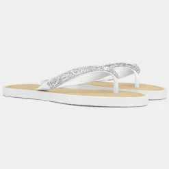 Lilley Skye Womens White Diamante Toe Post Sandal