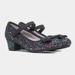 Lilley Sparkle Lacey Kids Black Glitter Heel
