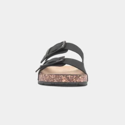 Lilley Stefi Womens Black Buckle Footbed Sandal