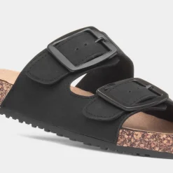 Lilley Stefi Womens Black Buckle Footbed Sandal