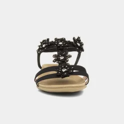 Lilley Stella Womens Black Flower Crochet Sandal