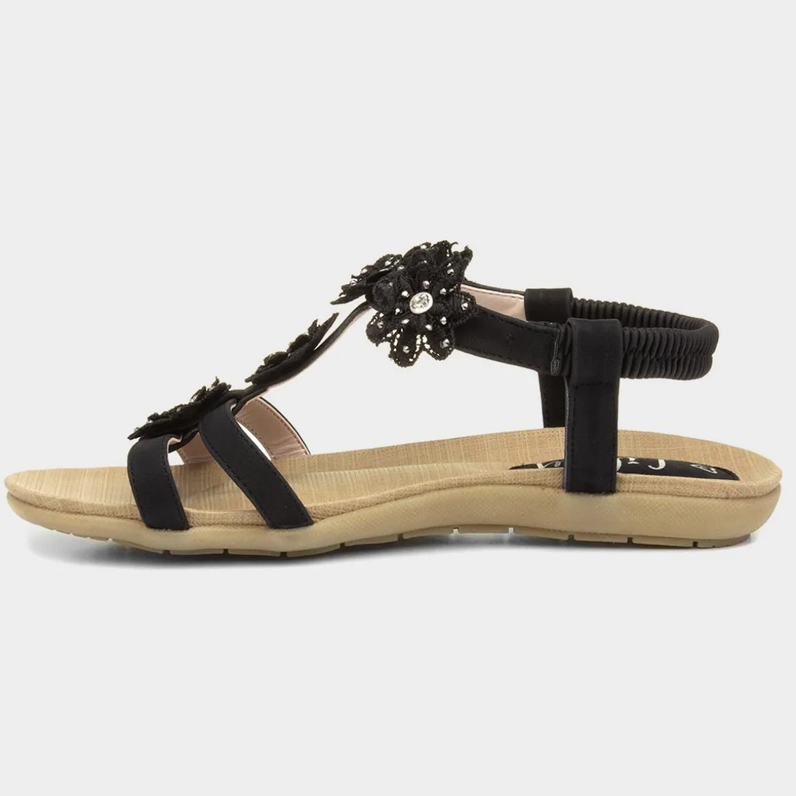 Lilley Stella Womens Black Flower Crochet Sandal