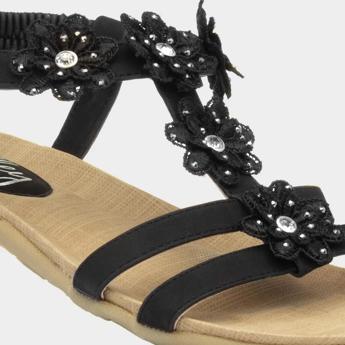 Lilley Stella Womens Black Flower Crochet Sandal