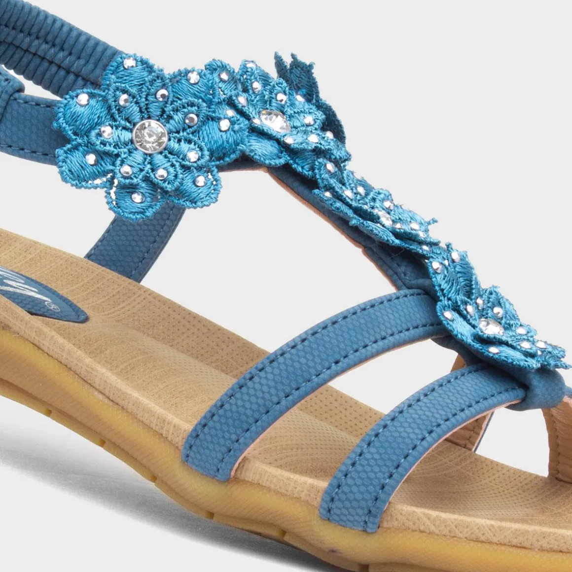 Lilley Stella Womens Blue Flower Crochet Sandal