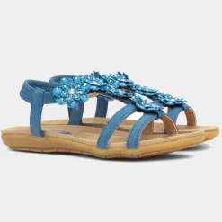 Lilley Stella Womens Blue Flower Crochet Sandal