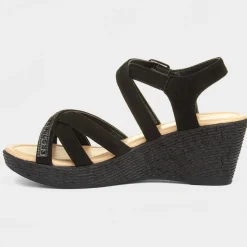 Lilley Sydney Womens Black Wedge Strappy Sandal