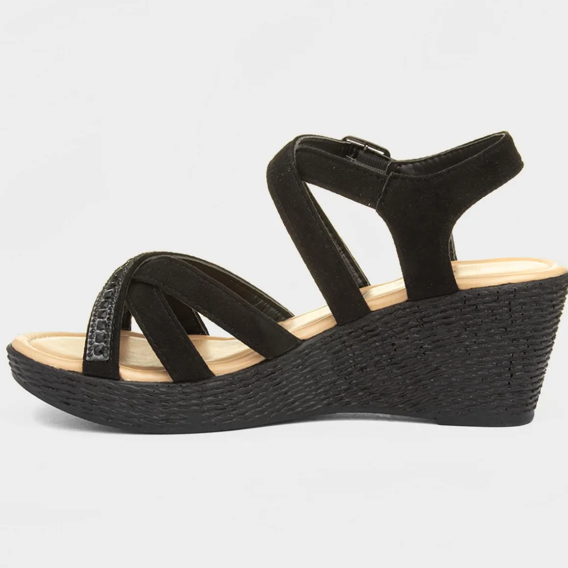 Lilley Sydney Womens Black Wedge Strappy Sandal