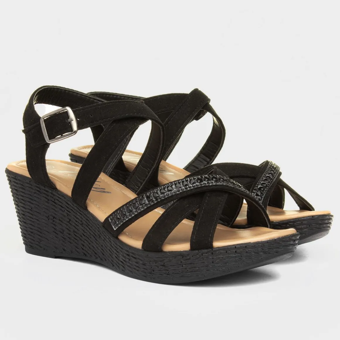 Lilley Sydney Womens Black Wedge Strappy Sandal