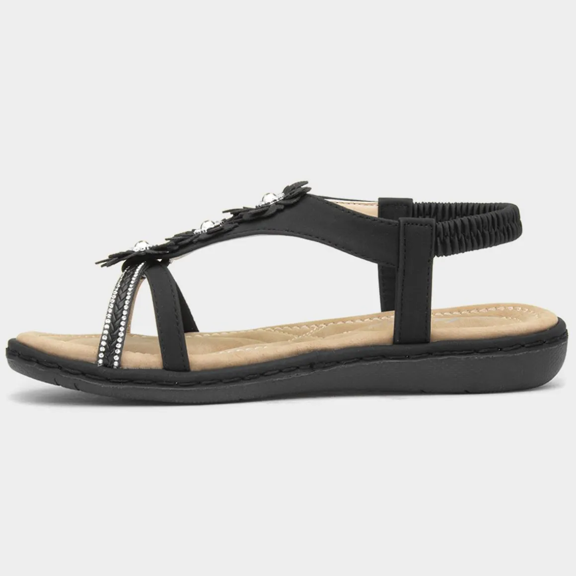 Lilley Sylvie Womens Black T-Bar Strappy Sandal