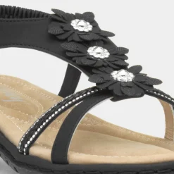 Lilley Sylvie Womens Black T-Bar Strappy Sandal