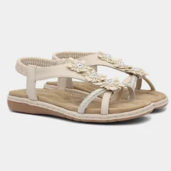 Lilley Sylvie Womens Cream Diamante Sandal