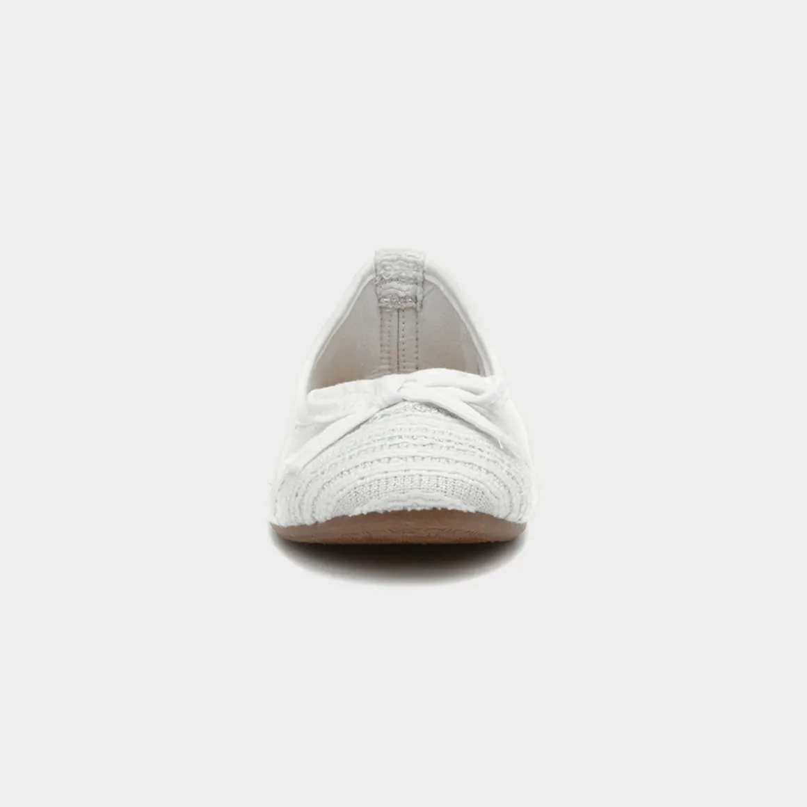 Lilley Womens White Bow Knitted Effect Ballerina