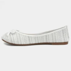 Lilley Womens White Bow Knitted Effect Ballerina