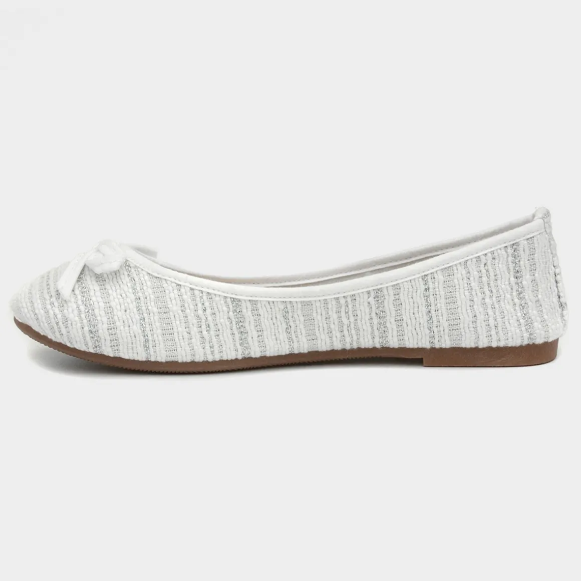 Lilley Womens White Bow Knitted Effect Ballerina