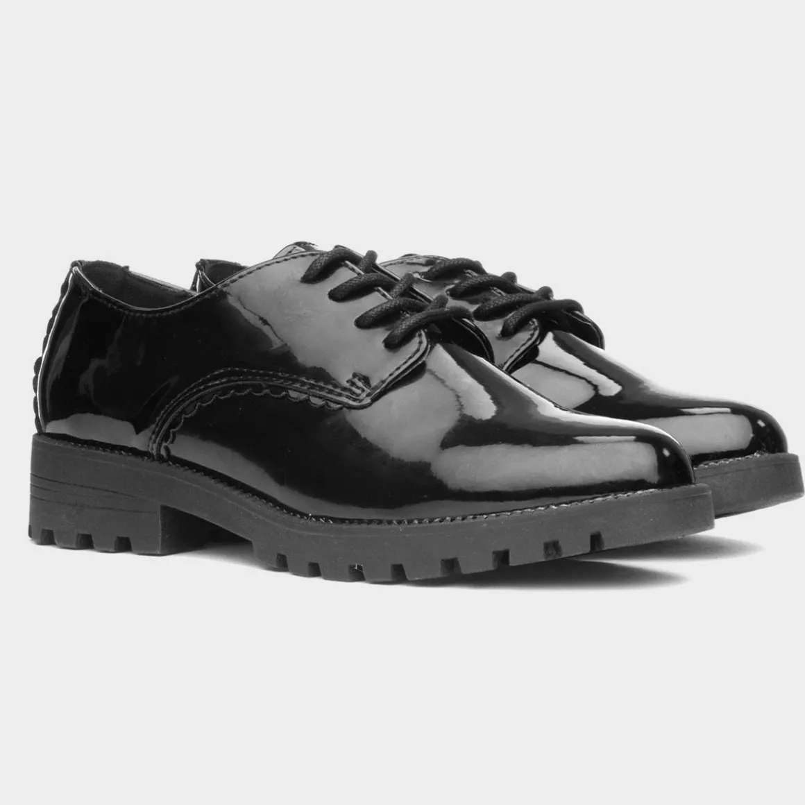 Little Diva Dawn Girls Black Patent Lace Up Shoe
