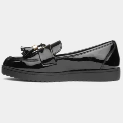 Little Diva Tia Girls Black Patent Tassel Loafer
