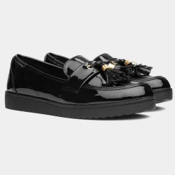 Little Diva Tia Girls Black Patent Tassel Loafer