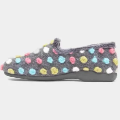 Lunar Helix Womens Grey Polka Dot Full Slipper