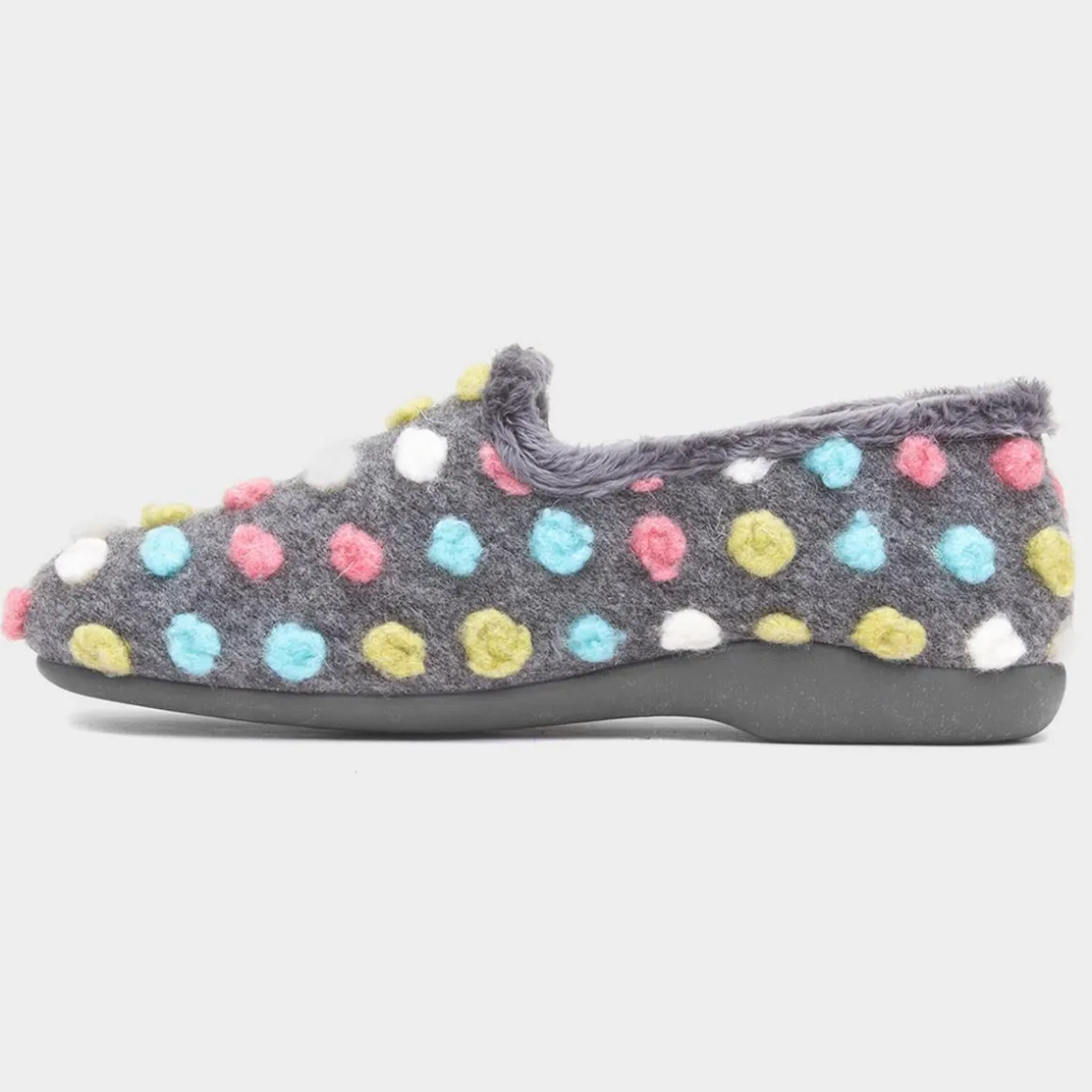 Lunar Helix Womens Grey Polka Dot Full Slipper