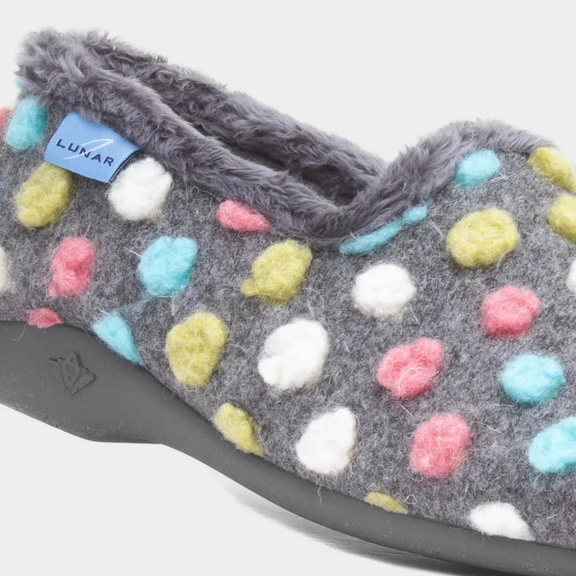 Lunar Helix Womens Grey Polka Dot Full Slipper