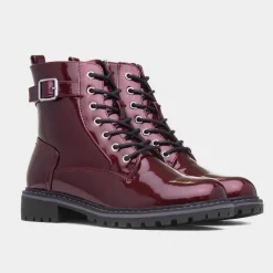 Lunar Parlour Womens Burgundy Patent Lace Up Boot