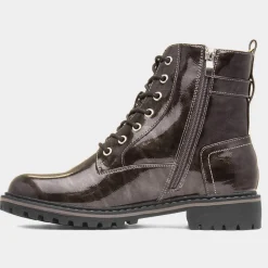 Lunar Parlour Womens Metallic Patent Lace Up Boot