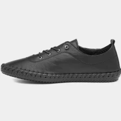 Lunar St Ives Womens Black Leather Casual Shoe