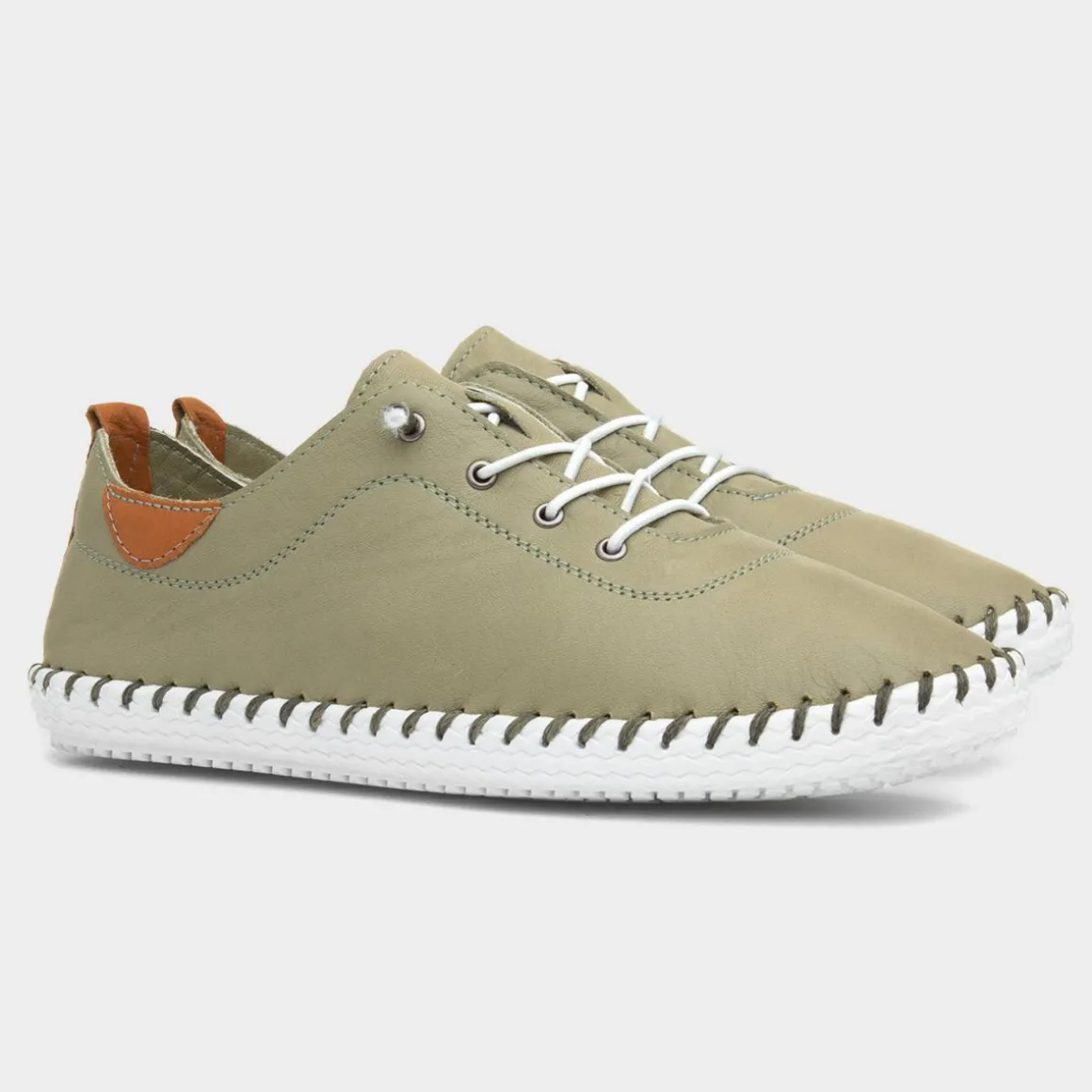 Lunar St Ives Womens Khaki Leather Casual Shoe