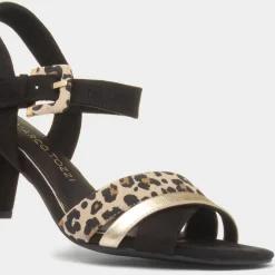 Marco Tozzi Womens Black Leopard Print Buckle Heel
