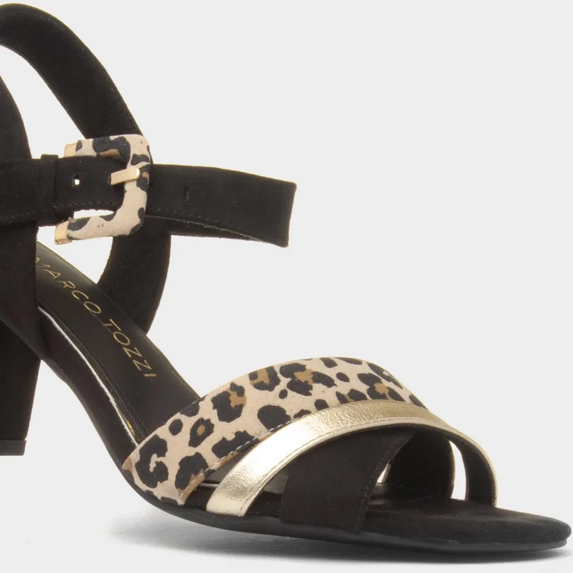 Marco Tozzi Womens Black Leopard Print Buckle Heel