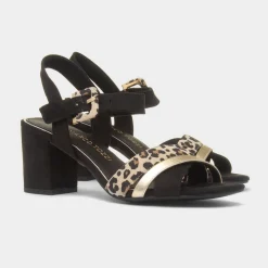 Marco Tozzi Womens Black Leopard Print Buckle Heel