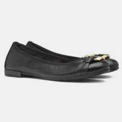 Marco Tozzi Womens Black Leather Ballerina Shoe