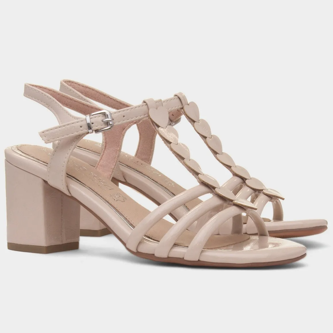 Marco Tozzi Womens Ivory Patent Heart T-Bar Heel