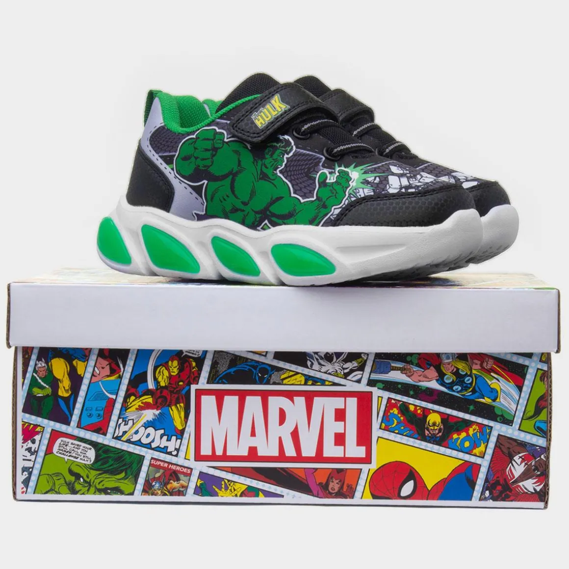 Marvel Hulk Kids Black Light Up Trainer