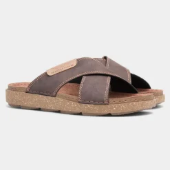 Osaga Aspect Mens Brown Cross Over Mule Sandal