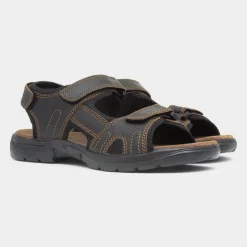 Osaga Bryson Mens Brown Leather Easy Fasten Sandal