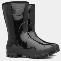 Rainstorm Womens Black Patent Warm Lined Welly