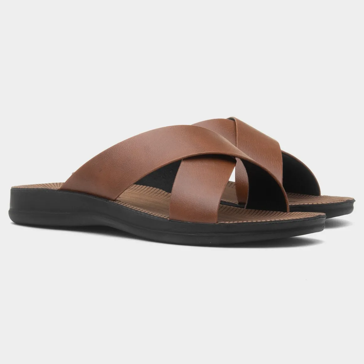 Red Fish Ethan Mens Tan Cross Over Mule Sandal