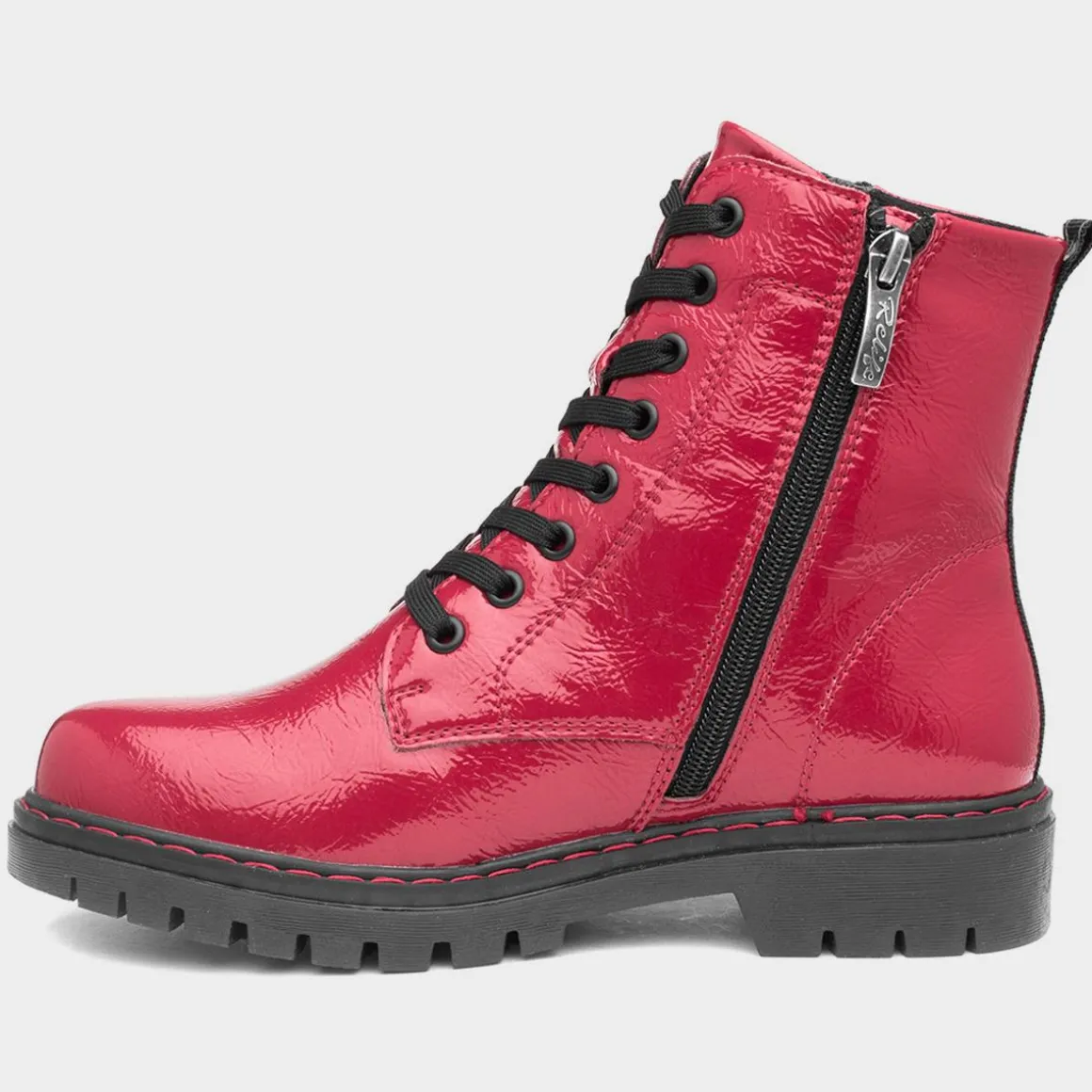 Relife Bev Womens Red Shiny Lace Up Boot