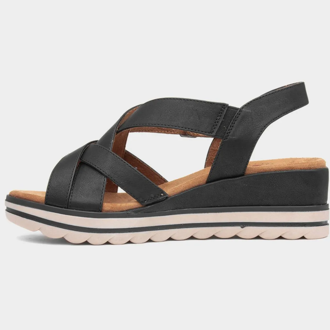 Relife Stephanie Womens Black Wedge Strappy Sandal