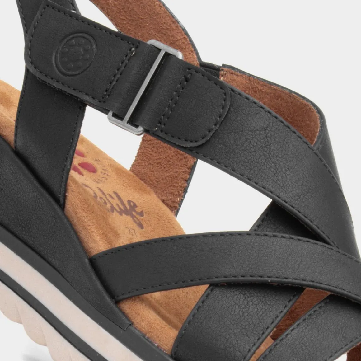 Relife Stephanie Womens Black Wedge Strappy Sandal