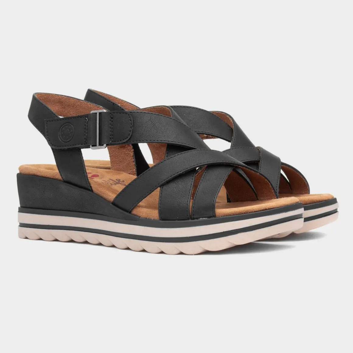 Relife Stephanie Womens Black Wedge Strappy Sandal