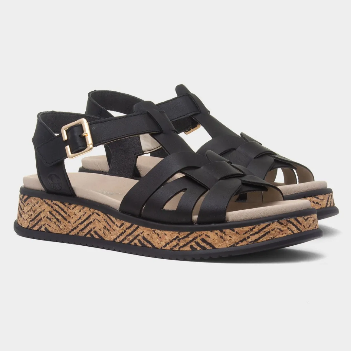 Rieker Antistress Womens Black Leather Sandal