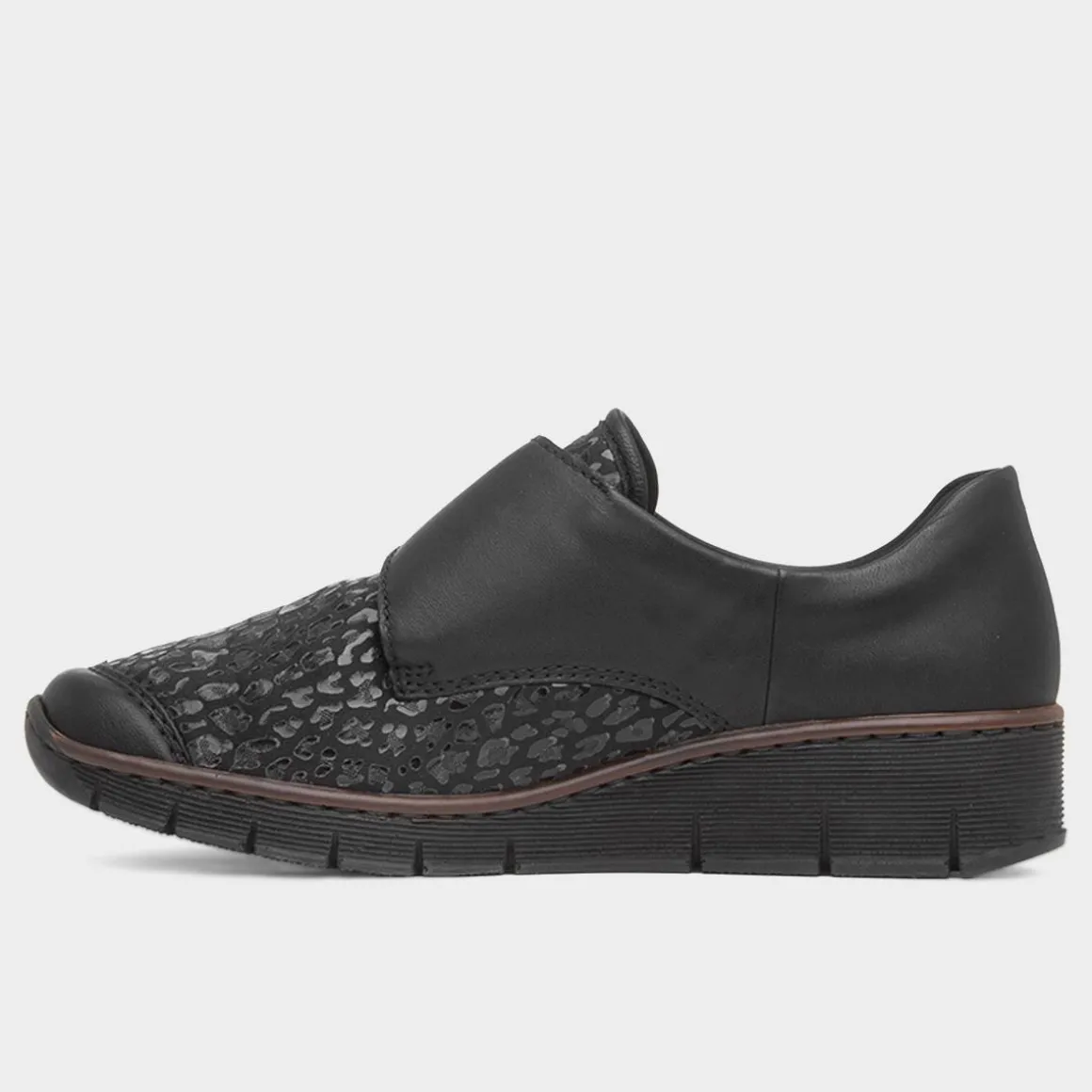 Rieker Antistress Womens Black Leopard Print Shoes
